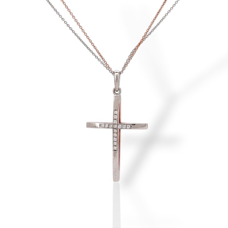 Φωτογραφία από Σταυρός (με αλυσίδα) δύο όψεων απο λευκό & ροζ χρυσό κ14 (code P1735)