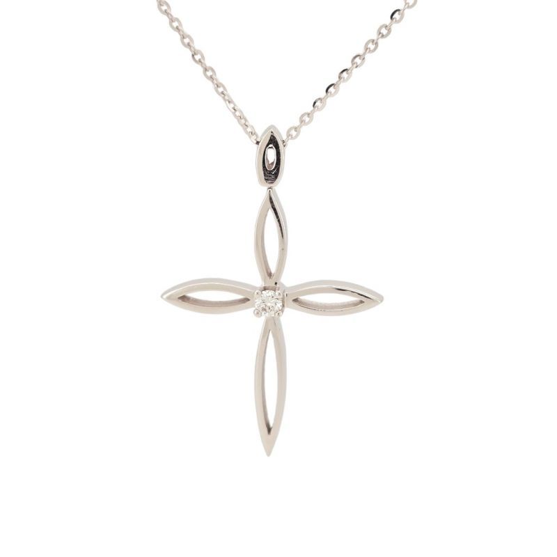 Φωτογραφία από White gold cross k14 (with chain) with diamond (code P1739)