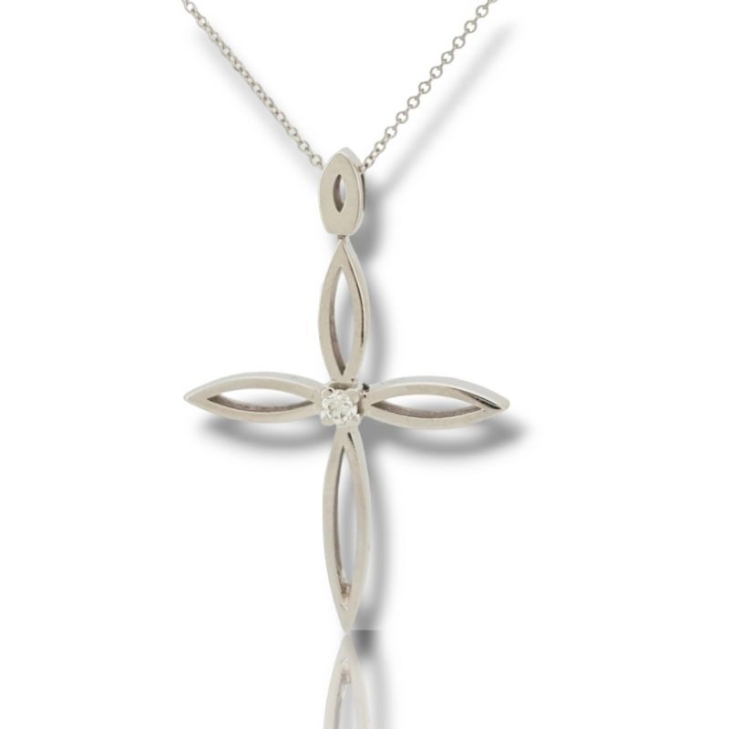 Φωτογραφία από Croce con catena in oro Bianco k14 con Diamante (code P2281)
