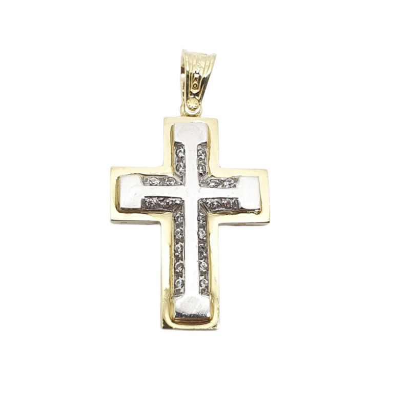 Φωτογραφία από Croce in oro Giallo e oro Bianco k14 con zirconi cubici (code H2128)