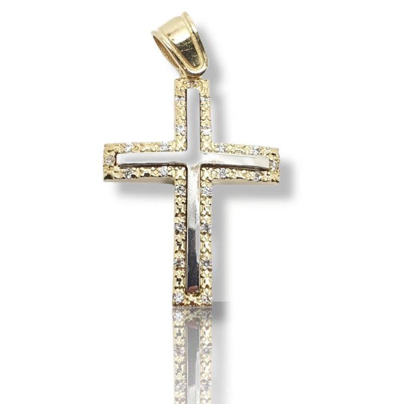 Φωτογραφία από Croce in oro Giallo e oro Bianco k14 con zirconi cubici (code H2132)