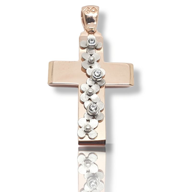 Φωτογραφία από Croce in oro Rosa k14 con fiori in oro bianco k14 (code GP 2136)