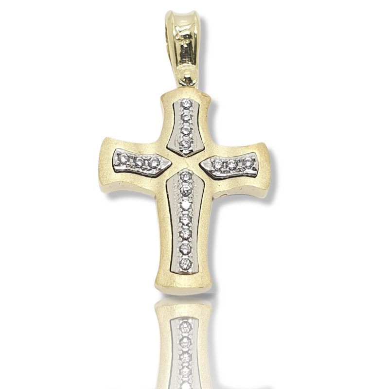 Φωτογραφία από Croce oin oro giallo e oro bianco k14 con zirconi cubici (code H2114)