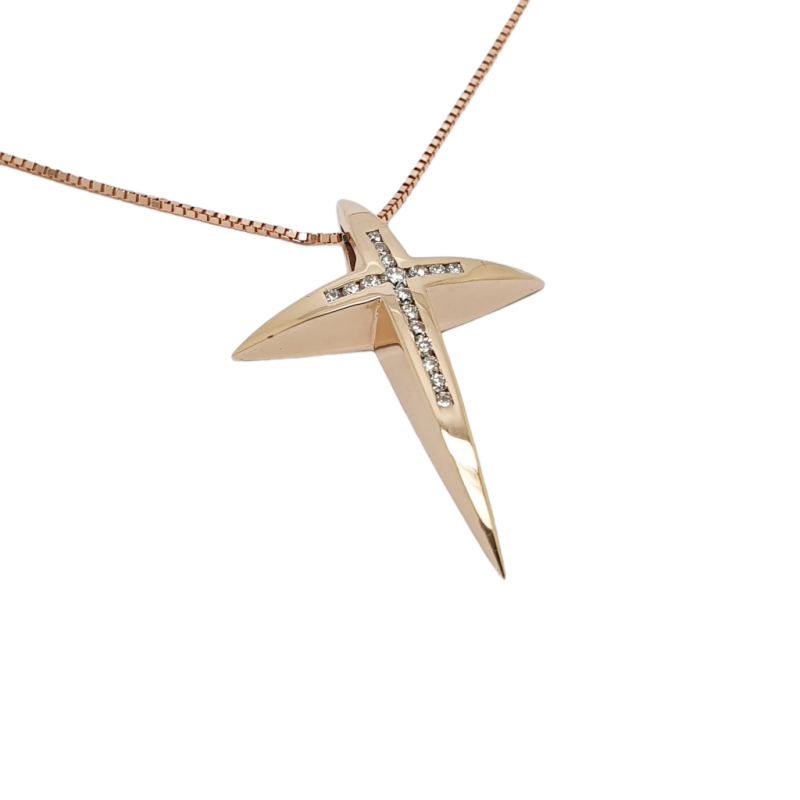 Φωτογραφία από Croce (code catena) in oro Rosa k14  con Diamanti (code N2190)