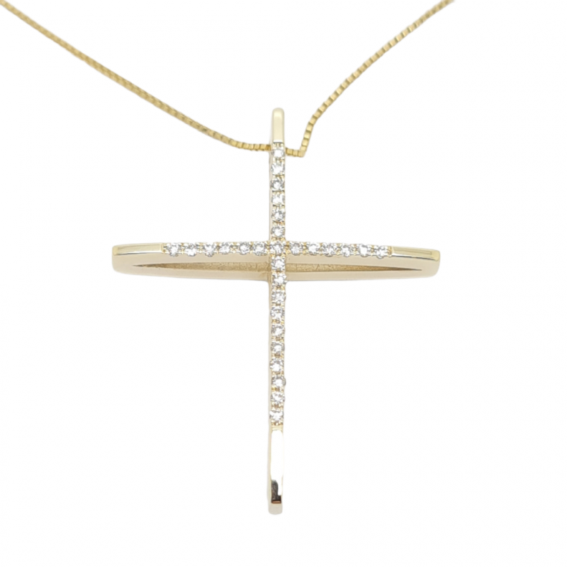 Φωτογραφία από Golden slim cross (with chain) k14 with zircon (code P2266)