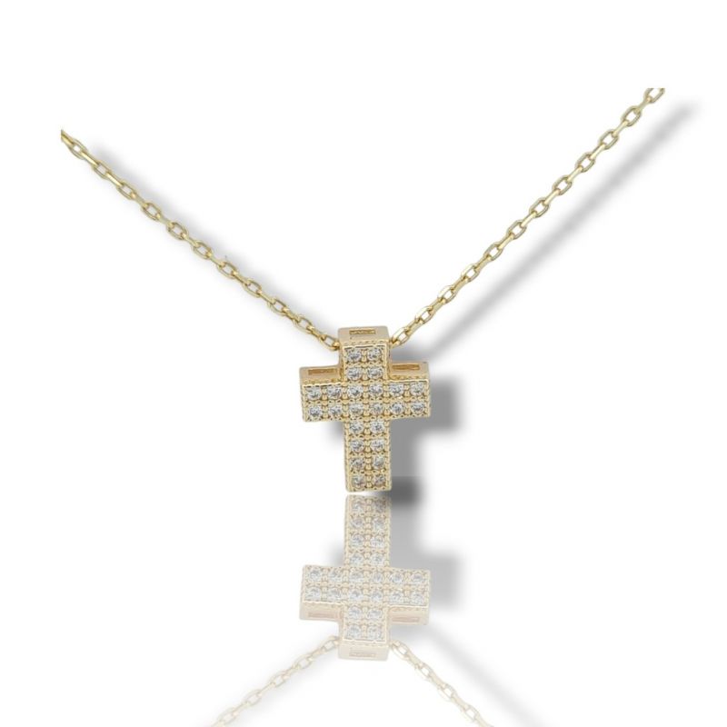 Φωτογραφία από Golden cross (with chain) k14 with zircon (code S257312)