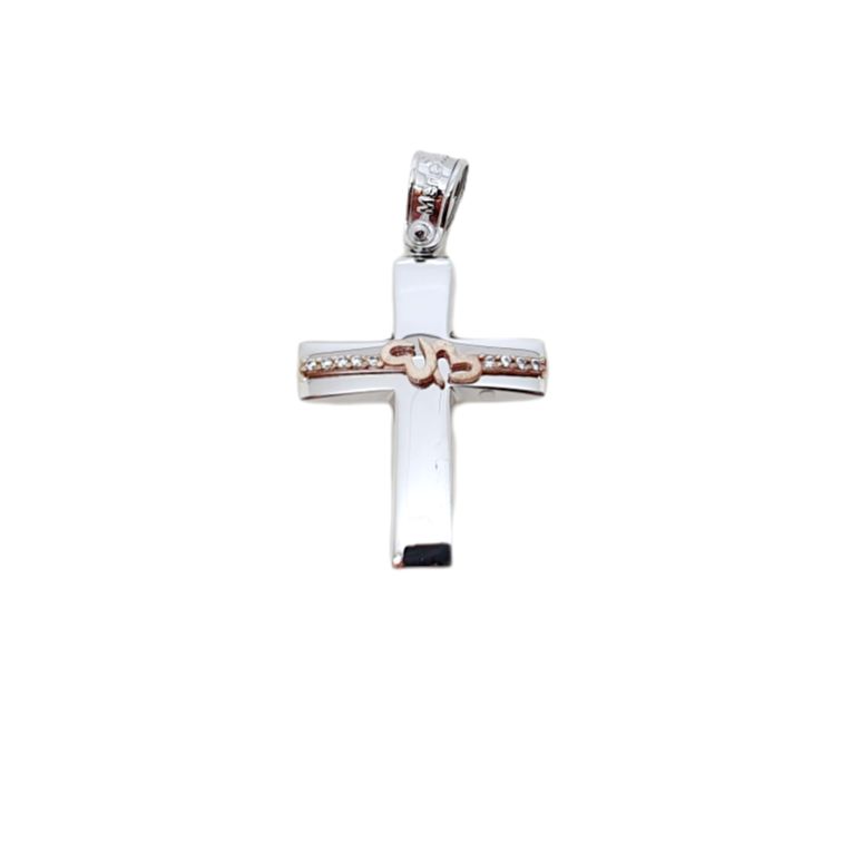 Φωτογραφία από White gold cross k14 with 2 hearts  (code A1669)