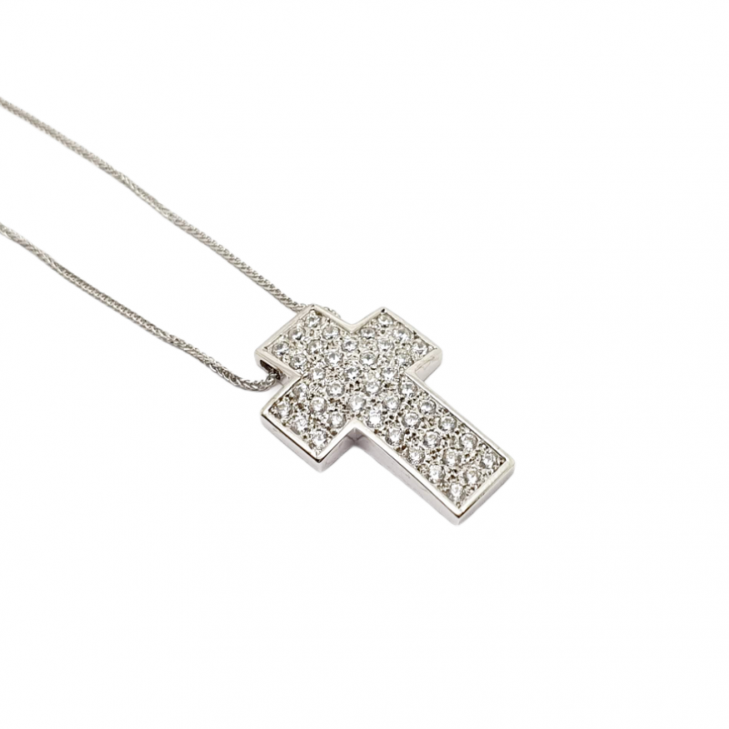 Φωτογραφία από White gold cross k14 with zircon (with chain) (code N1759)