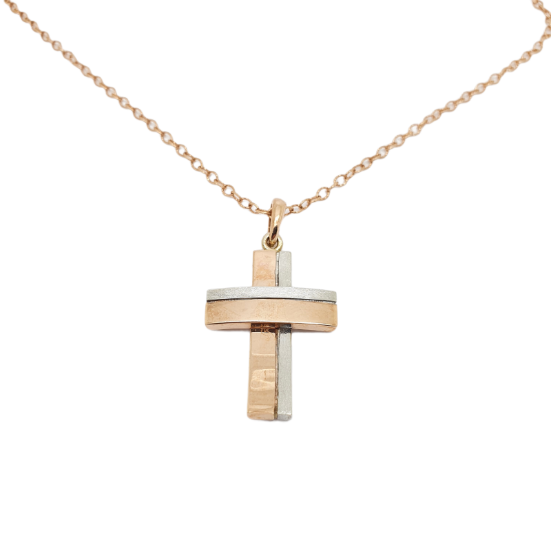Φωτογραφία από Rose gold cross k14 with white gold details (with chain) (code P1743)