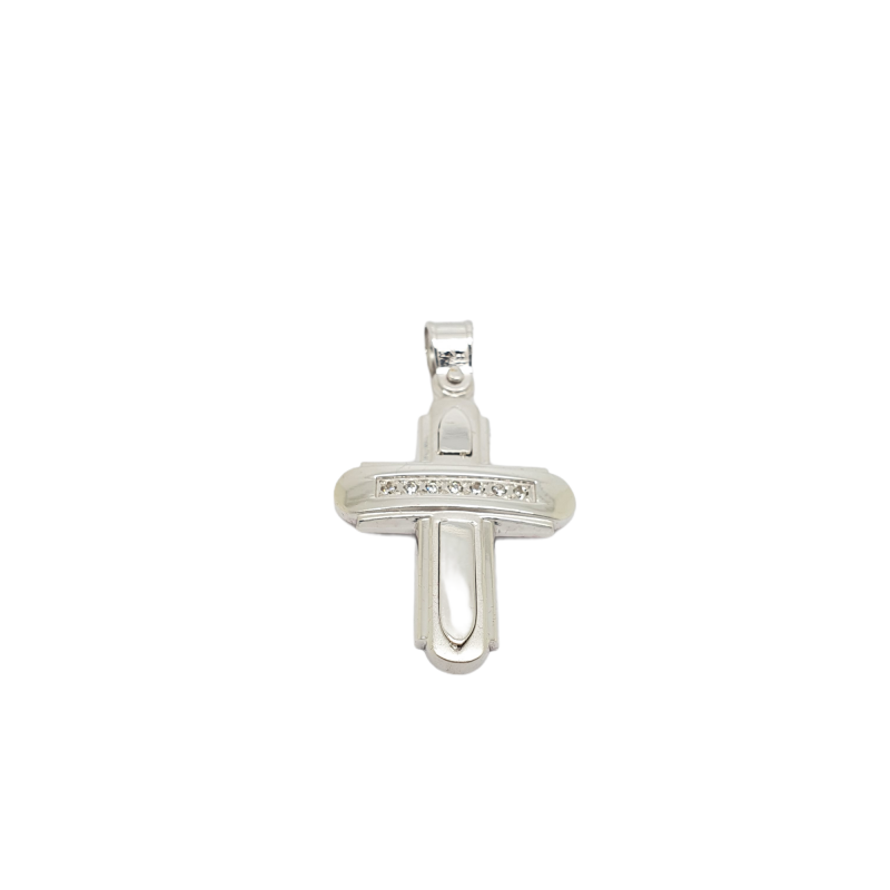 Φωτογραφία από Croce in oro bianco k14 con zirconi cubici (code AL1846)
