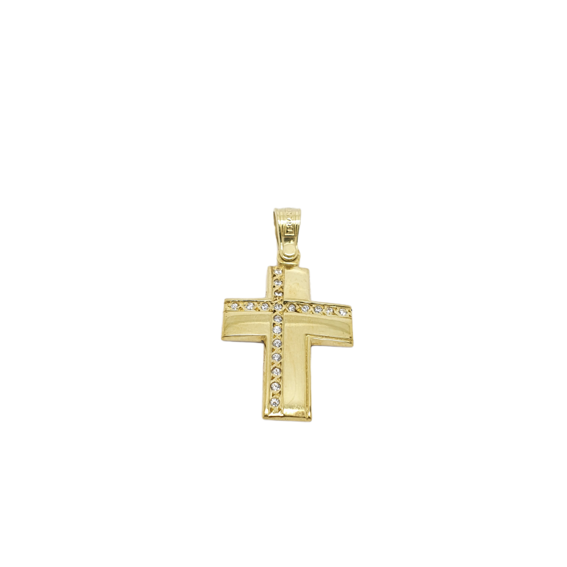 Φωτογραφία από Croce in oro giallo k14 con zirconi cubici (code H1847)