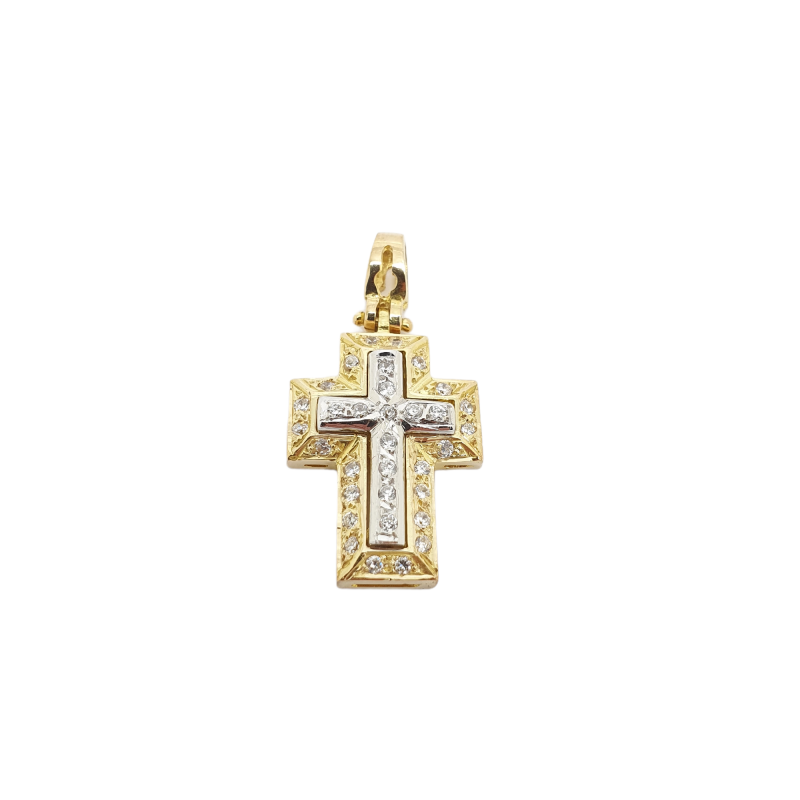 Φωτογραφία από Croce in oro giallo k14 con croce in oro bianco k14 e zirconi cubici  (code H1849)