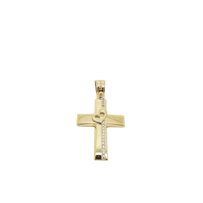 Φωτογραφία από Golden cross k14 with zircon and a glden heart  (code H1855)