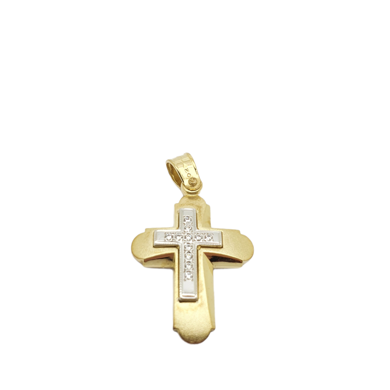 Φωτογραφία από Croce in oro giallo e oro bianco k14 con zirconi cubici (code AL1888)