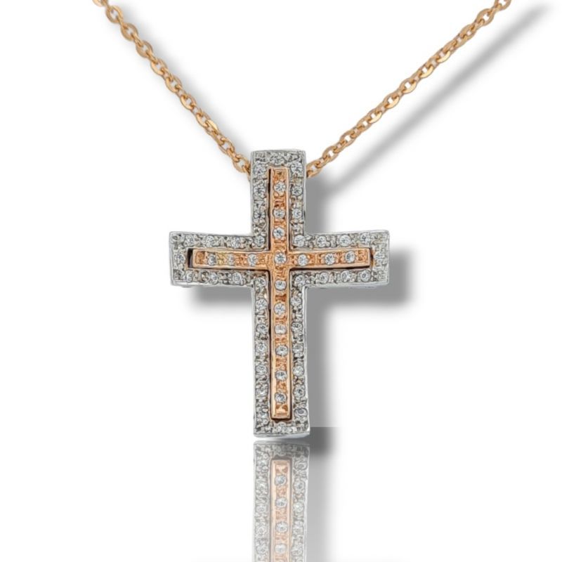 Φωτογραφία από Croce (con catena) in oro bianco e oro rosa k14 con zirconi cubizi (code TS2045)