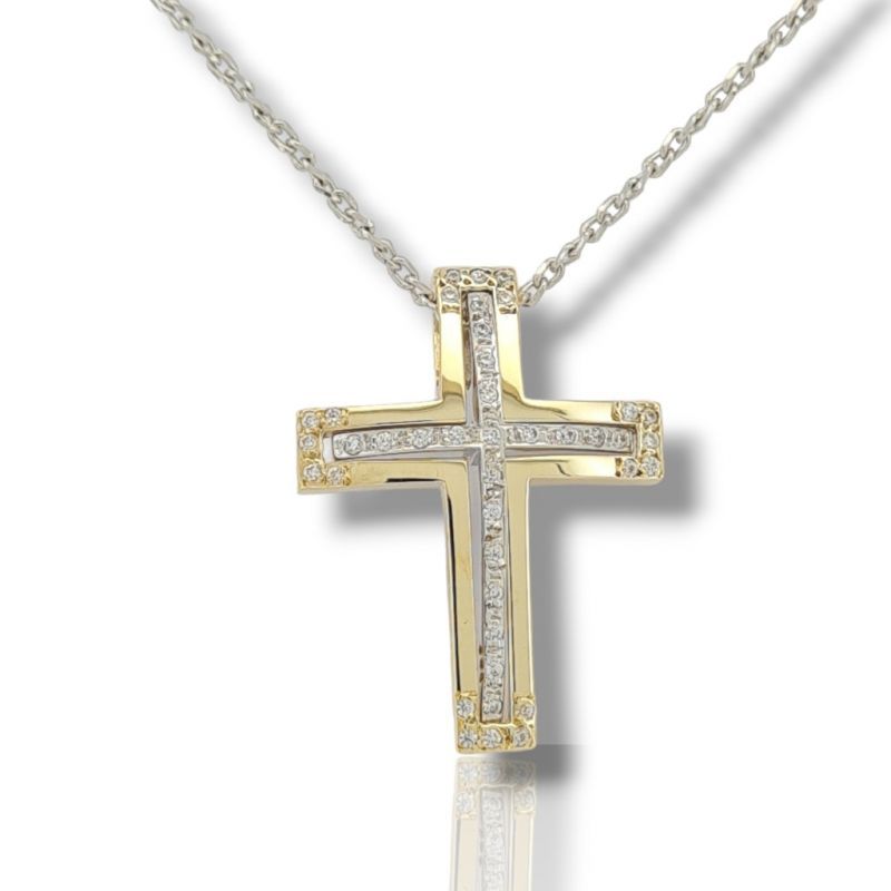 Φωτογραφία από Yellow gold coss (with chain) k14 with zircon (code TS2047)