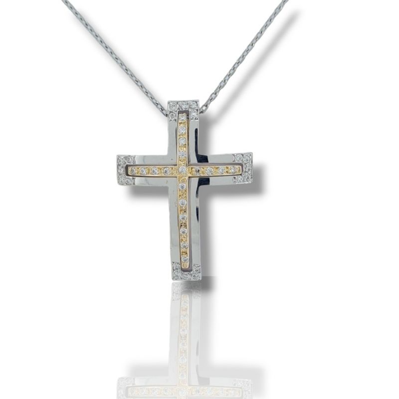 Φωτογραφία από Yellow and White gold coss (with chain) k14 with zircon (code TS2654)