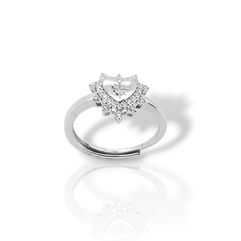 Φωτογραφία από Ασημένιο Δαχτυλίδι με Λευκά Ζιργκόν σε Σχήμα Καρδιάς (ΒΕΝ350/ΑΑ)