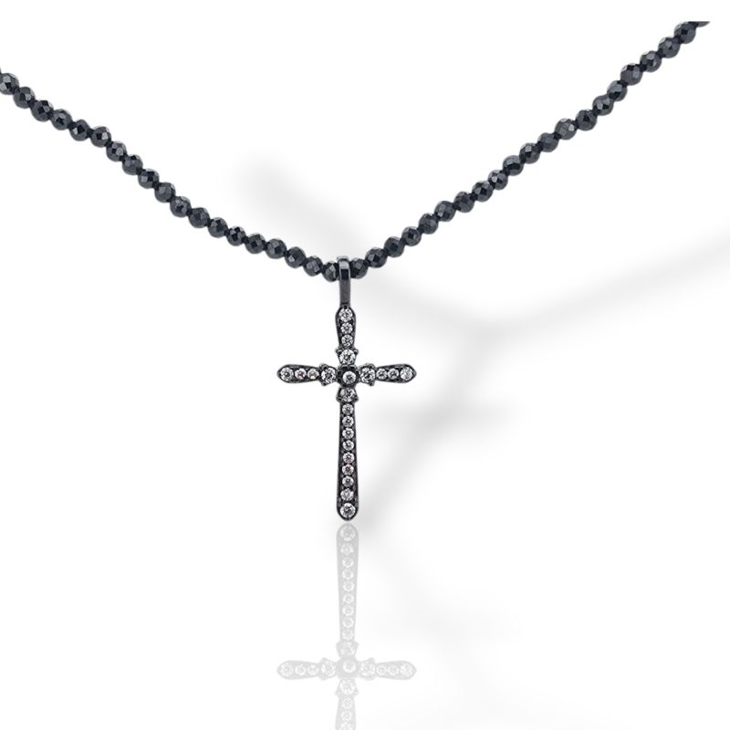 Φωτογραφία από Κολιέ ασημένιο με μαύρη επιπλατίνωση και χάντρες(code BEN400/CNE)