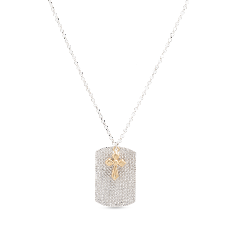 Φωτογραφία από Ταυτότητα ασημένια με σταυρό και χρυσές λεπτομέρειες (BEN403/CA)