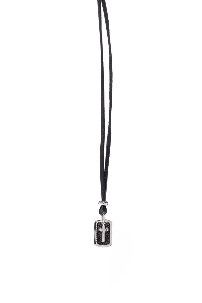 Φωτογραφία από Cross necklace in rhodium-plated 925° silver with black cord (AGI 317/C)
