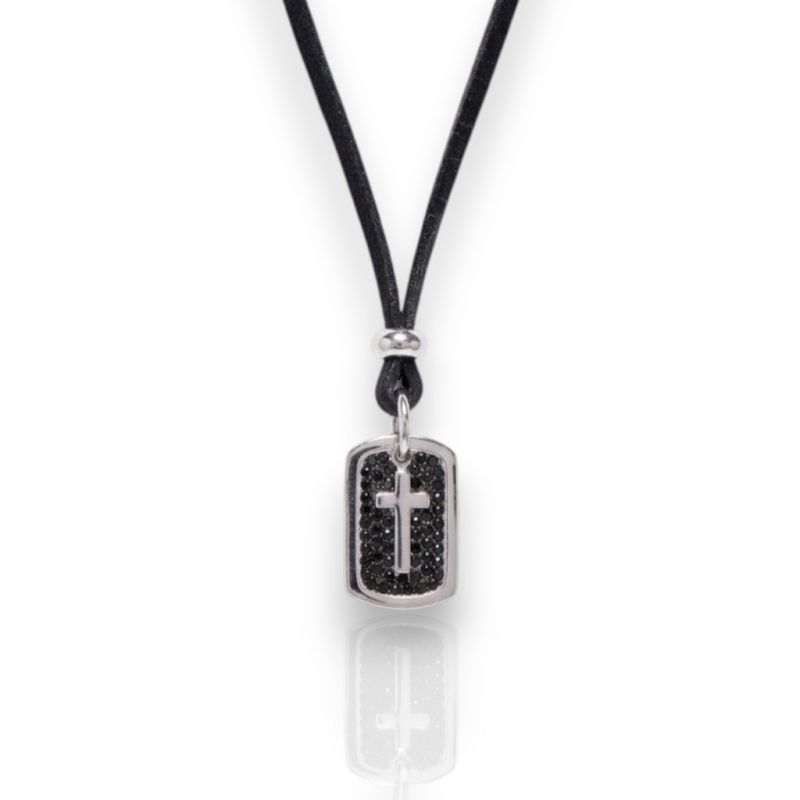 Φωτογραφία από  Collana Croce in argento 925° rodiato con cordon nero (AGI 317/C)