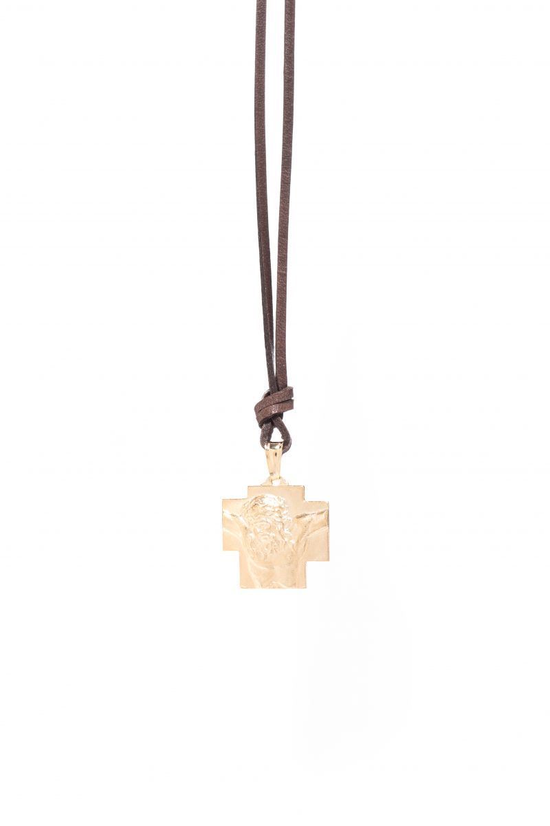 Φωτογραφία από Cross necklace in gold-plated 925° silver with brown cord (AGI324-C MA)