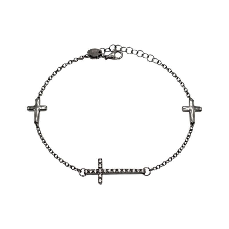 Φωτογραφία από Black platinum plated silver 925º cross bracelet (code FC008705)