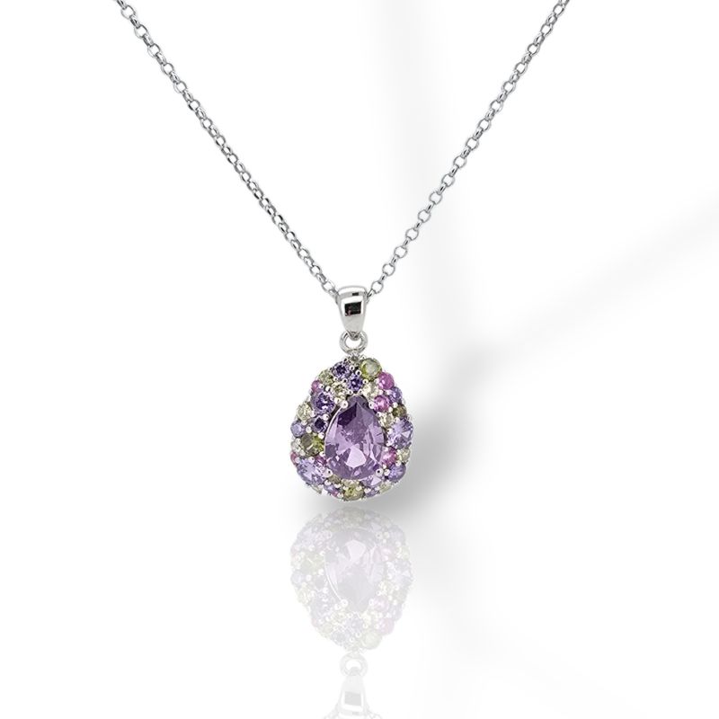 Φωτογραφία από Kολιέ ασημένιο 925° επιπλατινωμένο με συνθετικό Αμέθυστο (code FCM002907)