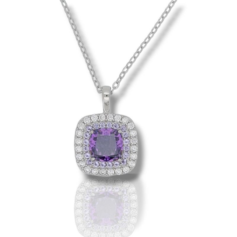 Φωτογραφία από Girocollo in argento 925° rodiato con zirconi cubici con Ametista sintetico (code FC007092)