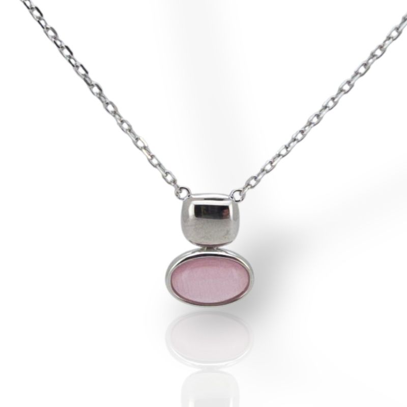 Φωτογραφία από Kολιέ ασημένιο 925° επιπλατινωμένο με συνθετικό μάτι της γάτας (code FC012670)