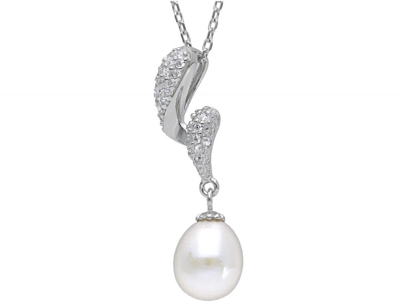 Φωτογραφία από Platinum plated silver 925° necklace with a pearl & zircons (code S230995)