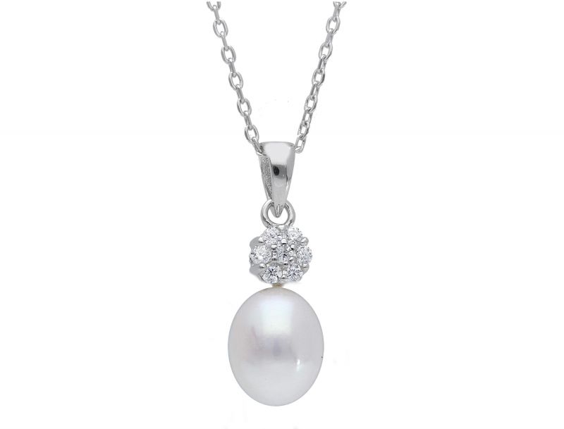 Φωτογραφία από Girocollo  in argento 925° rodiato con perla e zirconi cubici  (code S231005)
