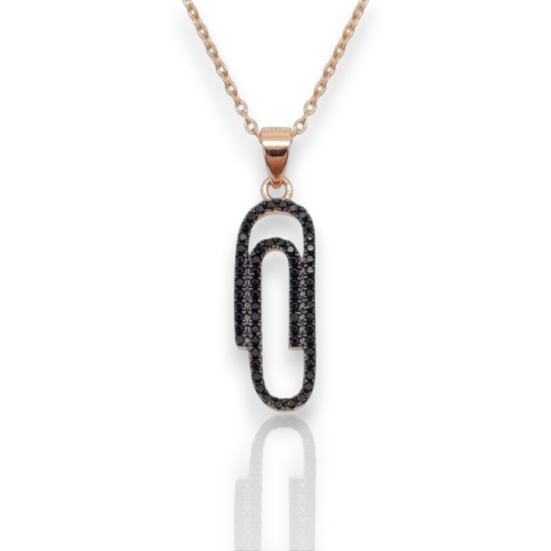 Φωτογραφία από Rose gold plated silver 925° paper clip necklace with back zircon (code FC003574)