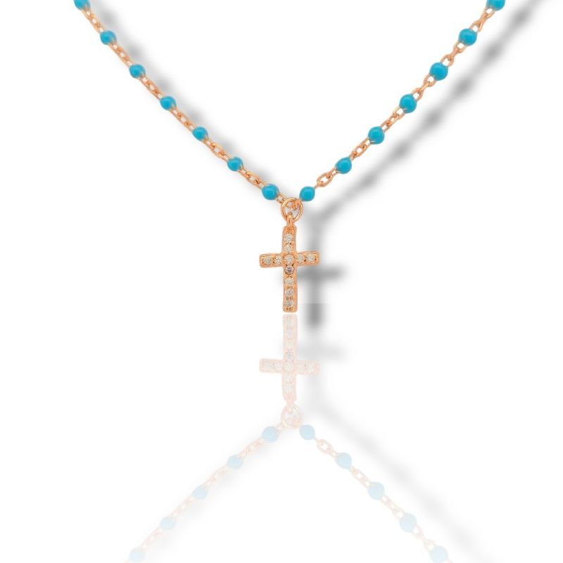 Φωτογραφία από Rose Gold plated rosary 925 with synthetic turquoise stones (code FC003596)