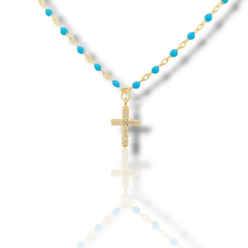 Φωτογραφία από Gold plated rosary 925 with synthetic turquoise stones (code FC005909)