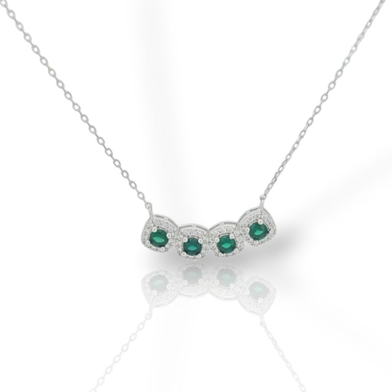 Φωτογραφία από Kολιέ ασημένιο  925° επιπλατινωμένο με συνθετικό Σμαράγδι (code FC009986)