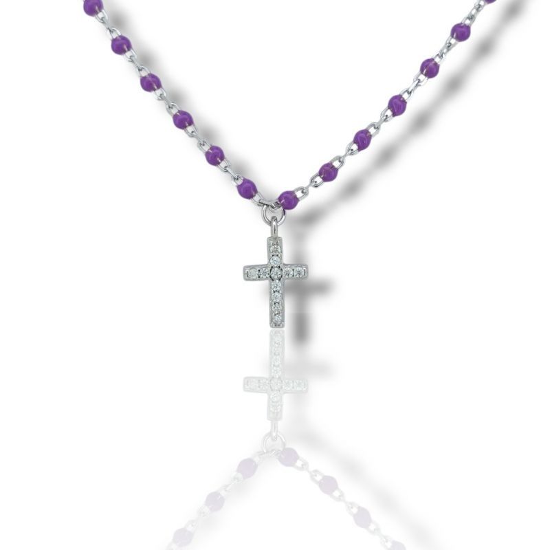 Φωτογραφία από Platinum plated silver 925° rosary with synthetic purple stones (code FC010009)