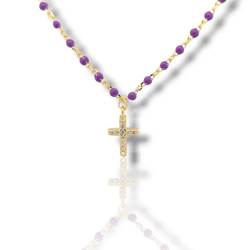 Φωτογραφία από Gold plated rosary 925 with synthetic purple stones (code FC010011)
