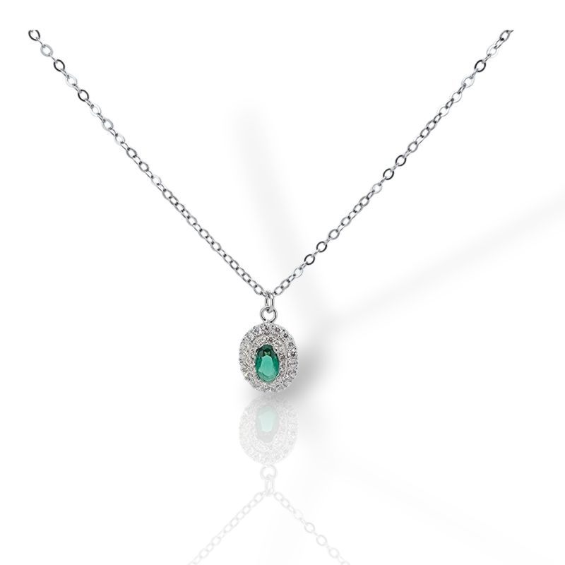 Φωτογραφία από Kολιέ ασημένιο  925° επιπλατινωμένο με συνθετικό Σμαράγδι (code FC011768)