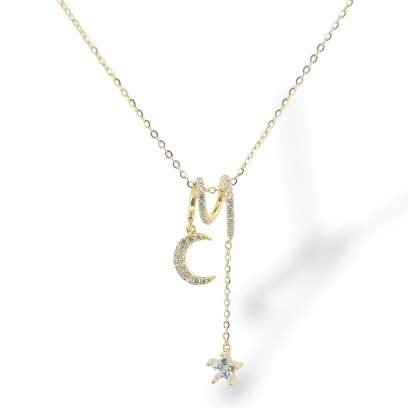 Φωτογραφία από Ασημένιο Επιχρυσωμένο Κολιέ με Κρεμαστό Αστεράκι και Φεγγάρι(code FCM002818)