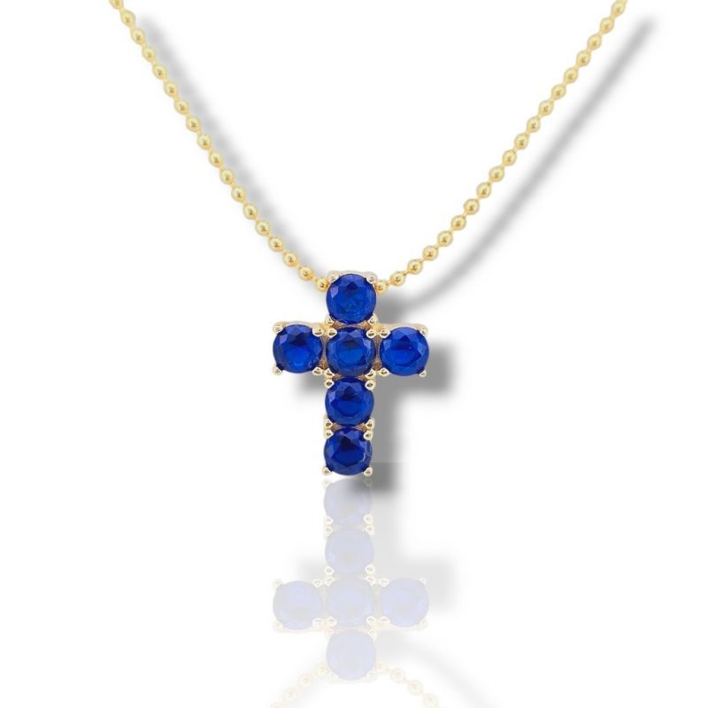 Φωτογραφία από Gold-plated 925º silver cross with blue synthetic stones (code FCM 2764)