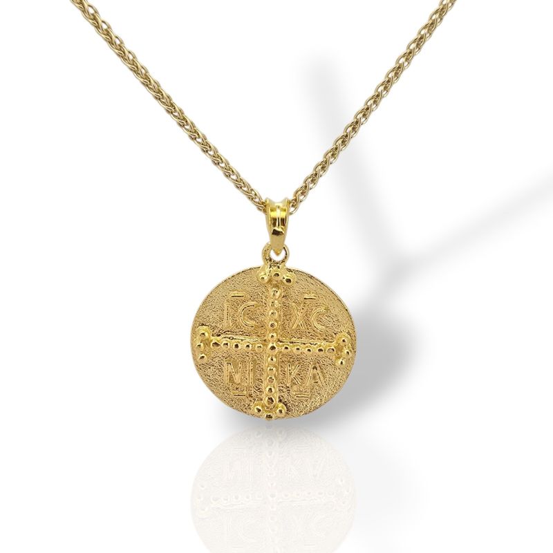 Φωτογραφία από Κωνσταντινάτο Μενταγιόν από Επίχρυσο Ασήμι 925 με Αλυσίδα (code H008227)