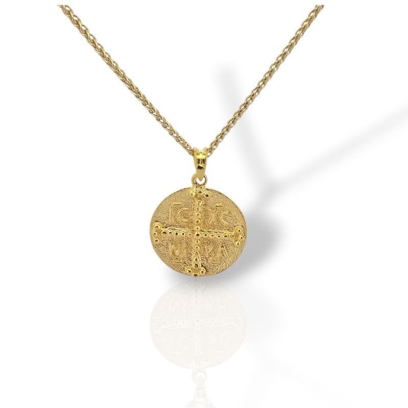 Φωτογραφία από Κωνσταντινάτο Μενταγιόν από Επίχρυσο Ασήμι 925 με Αλυσίδα (code H008228)