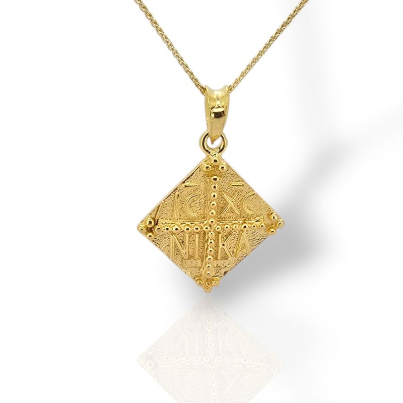 Φωτογραφία από Κωνσταντινάτο Μενταγιόν από Επίχρυσο Ασήμι 925 με Αλυσίδα (code H008231)