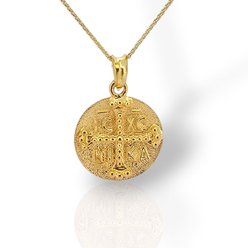 Φωτογραφία από Κωνσταντινάτο Μενταγιόν από Επίχρυσο Ασήμι 925 με Αλυσίδα (code H008232)