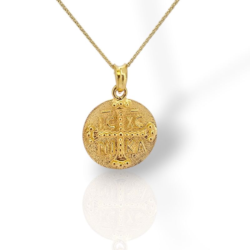 Φωτογραφία από Κωνσταντινάτο Μενταγιόν από Επίχρυσο Ασήμι 925 με Αλυσίδα (code H008233)