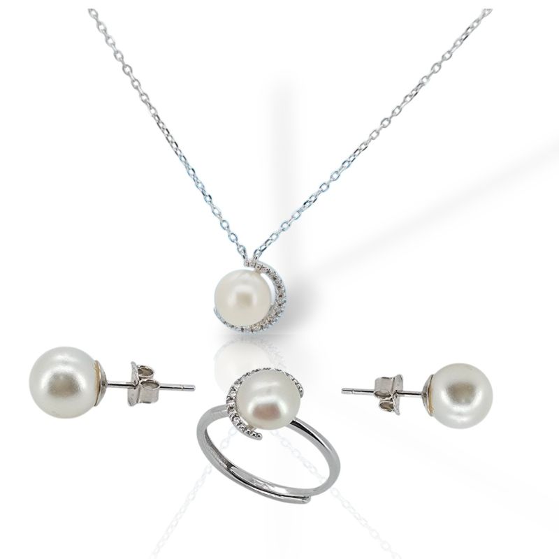 Φωτογραφία από Σετ ασημένιων κοσμημάτων με πέρλα M2821