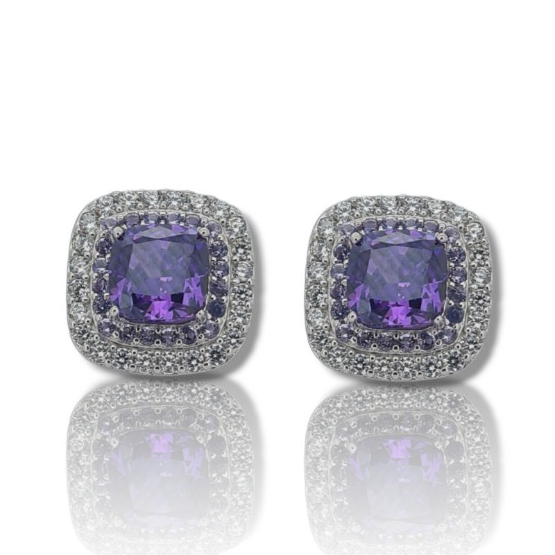 Φωτογραφία από Orecchini in argento 925° rodiato con zirconi cubici e ametista sinthetici (code FC007881)