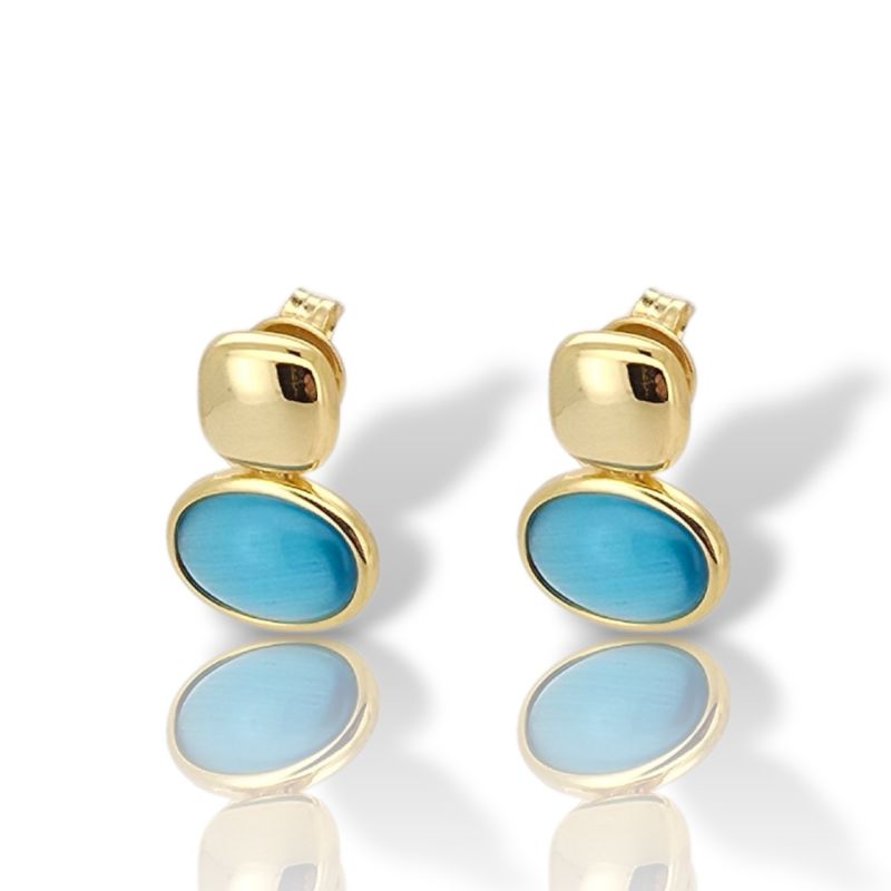 Φωτογραφία από Επίχρυσα Ασημένια Σκουλαρίκια με Μπλε Μάτι της Γάτας (code FC013654)